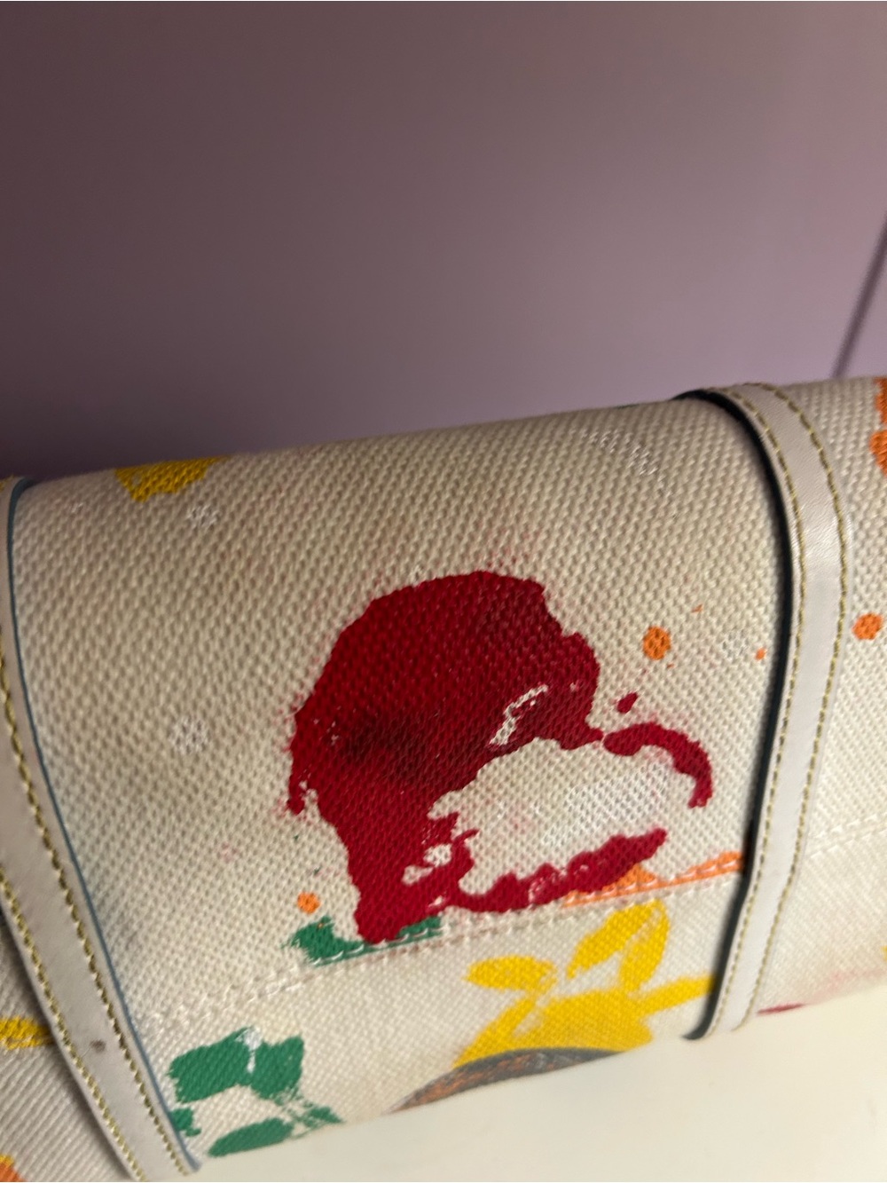Dooney & Bourke Cream Canvas Graffiti Barrel Shoulder Bag - Picture 3 of 6